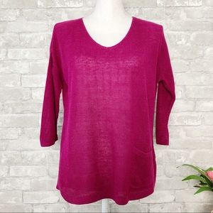 J.JILL Hot Pink Linen Blend Quarter Sleeve Sweater XSP